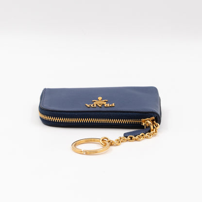 Key Pouch Saffiano Blue Leather