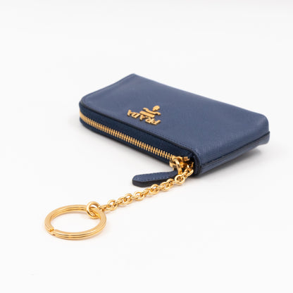 Key Pouch Saffiano Blue Leather