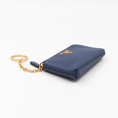 Key Pouch Saffiano Blue Leather