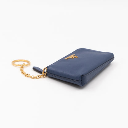 Key Pouch Saffiano Blue Leather