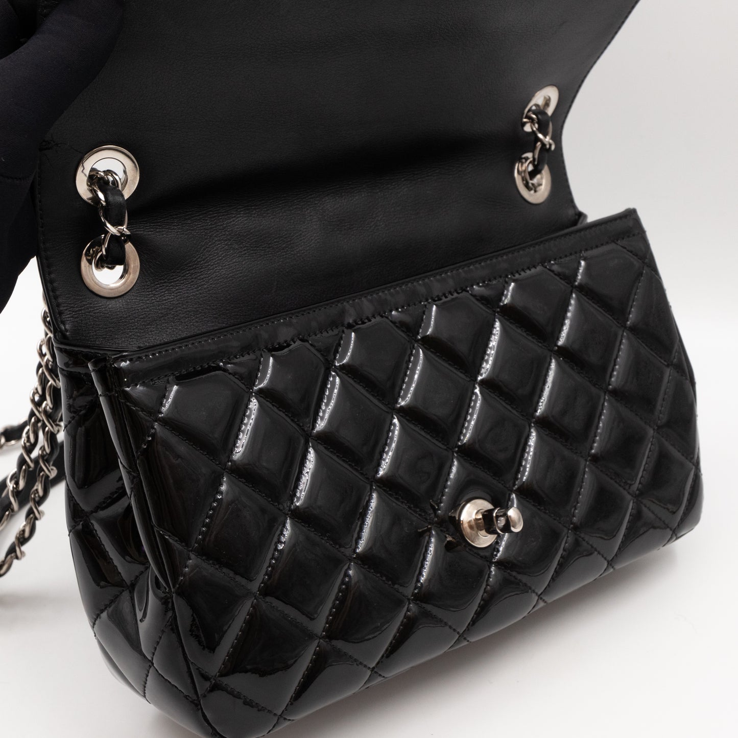 Coco Shine Single Flap Bag Black Patent Leather