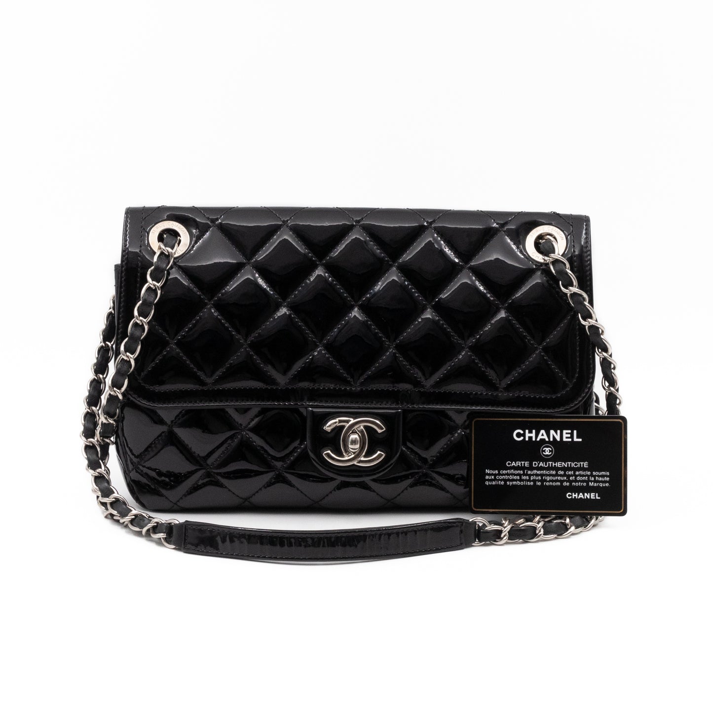 Coco Shine Single Flap Bag Black Patent Leather