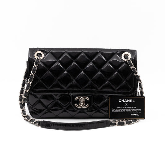 Coco Shine Single Flap Bag Black Patent Leather