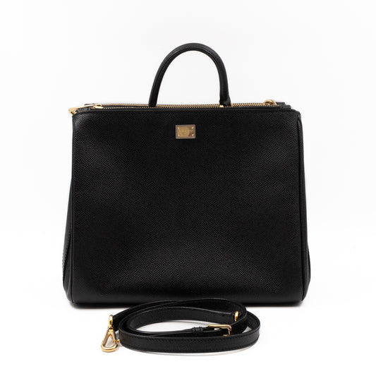 Miss Sicily Medium Shopper Bag Black Leather