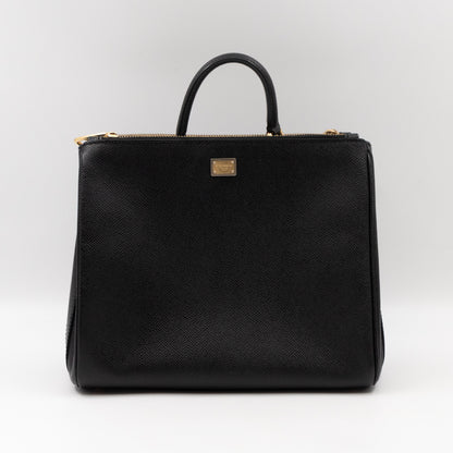 Miss Sicily Medium Shopper Bag Black Leather