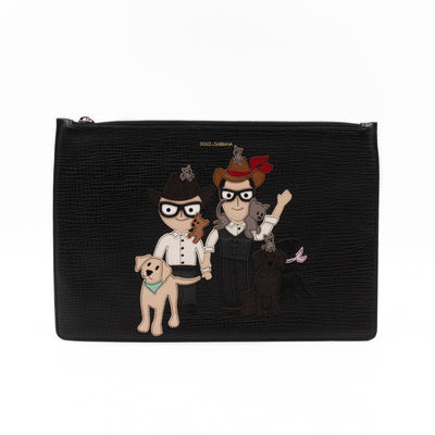 Family Patch Pouch Black Leather