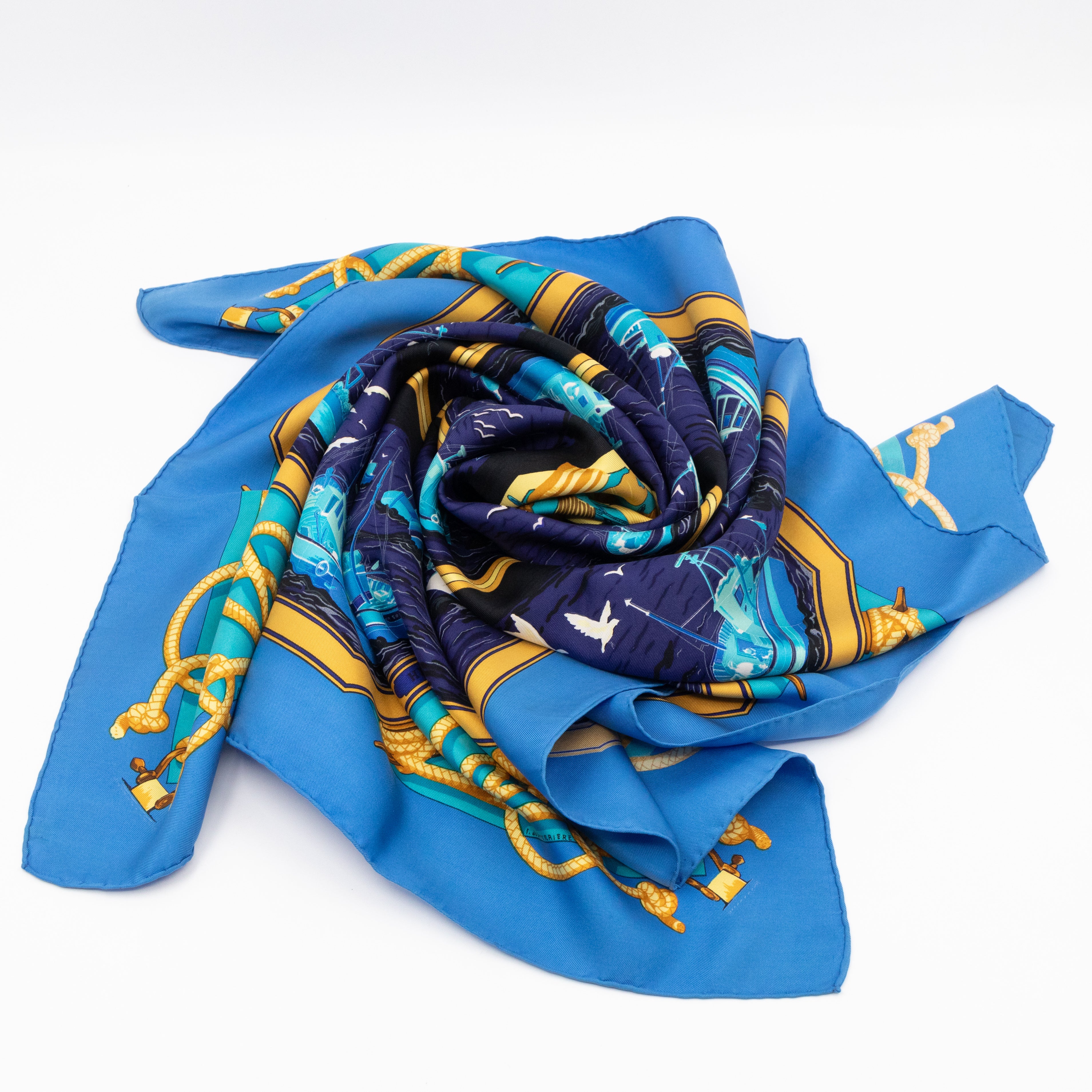 Silk Scarf 90 Retour de Peche Blue