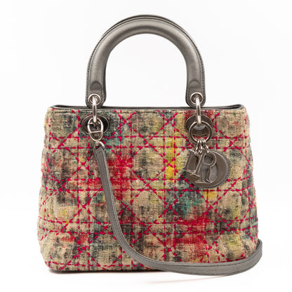 Lady Dior Medium Multicolor Tweed Silver Metallic Leather