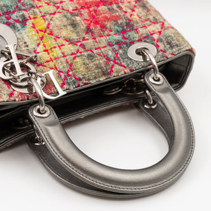 Lady Dior Medium Multicolor Tweed Silver Metallic Leather