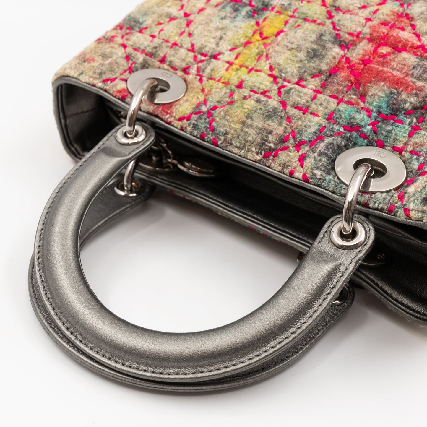 Lady Dior Medium Multicolor Tweed Silver Metallic Leather