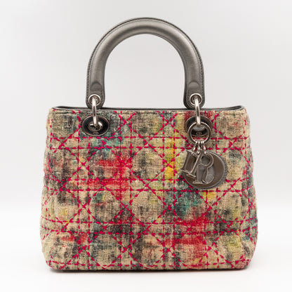 Lady Dior Medium Multicolor Tweed Silver Metallic Leather