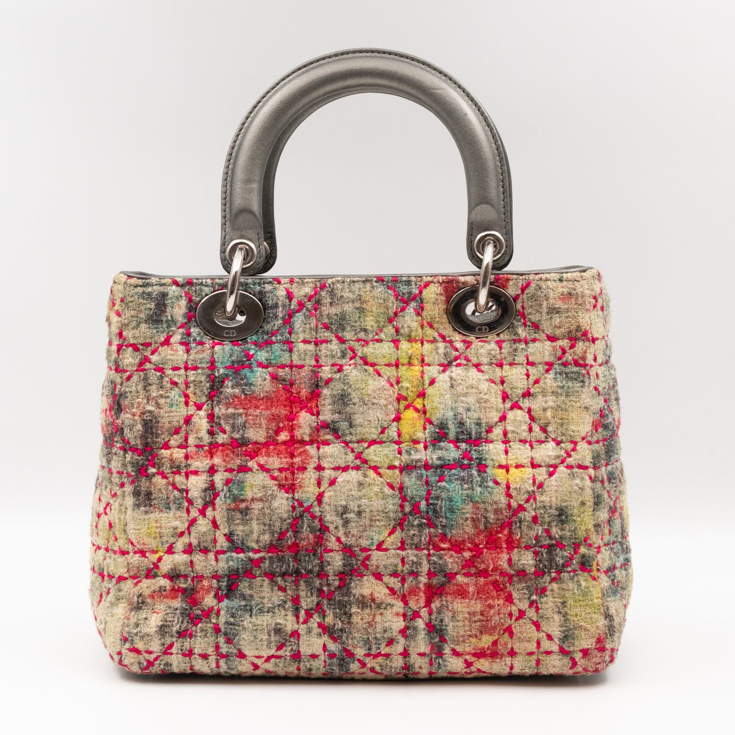 Lady Dior Medium Multicolor Tweed Silver Metallic Leather