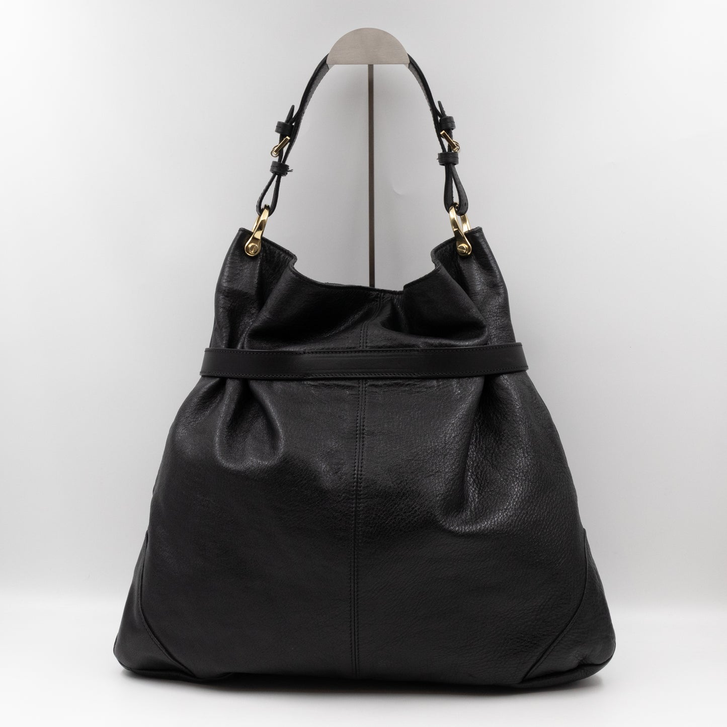 Hobo Tote Bag Black Leather