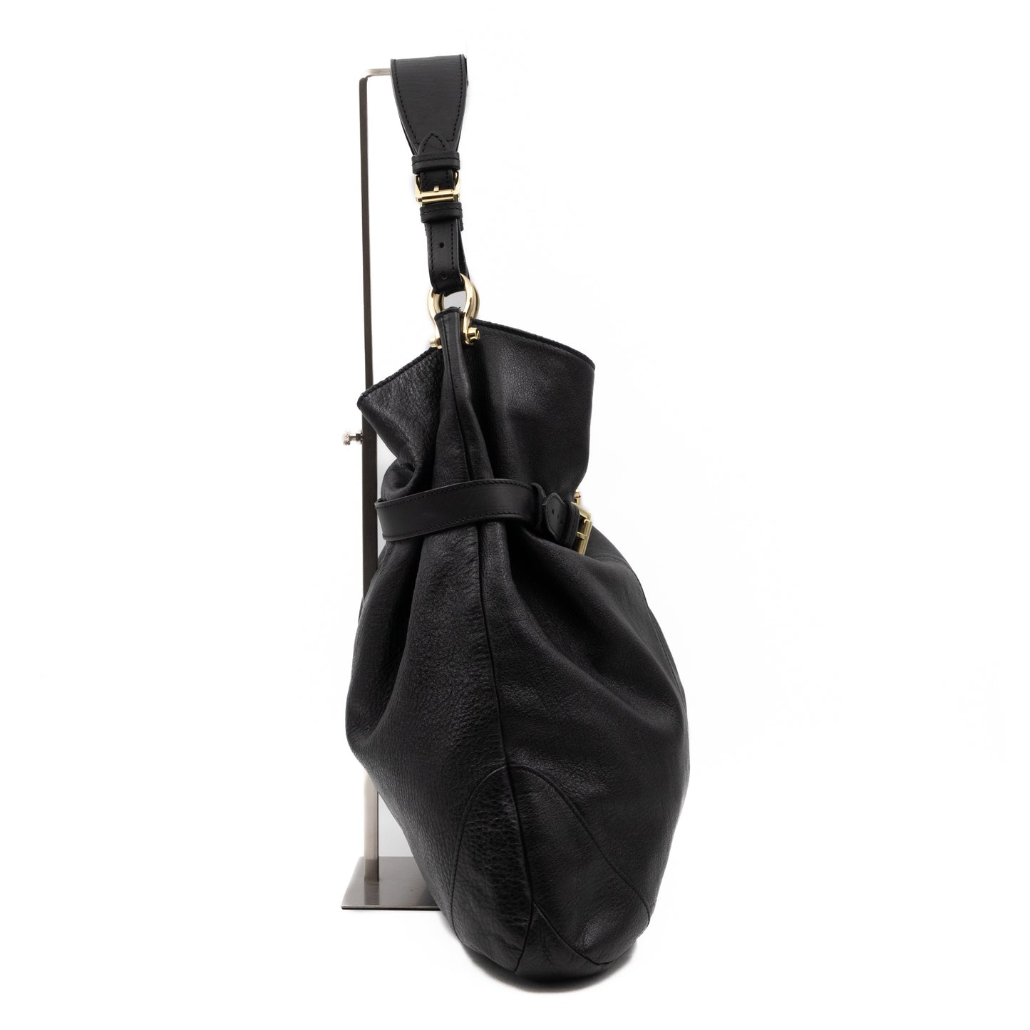 Hobo Tote Bag Black Leather