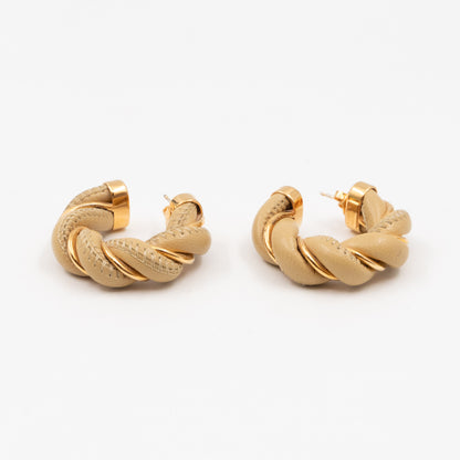 Twist Earrings Yellow Leather Gold Plated 925 Silver