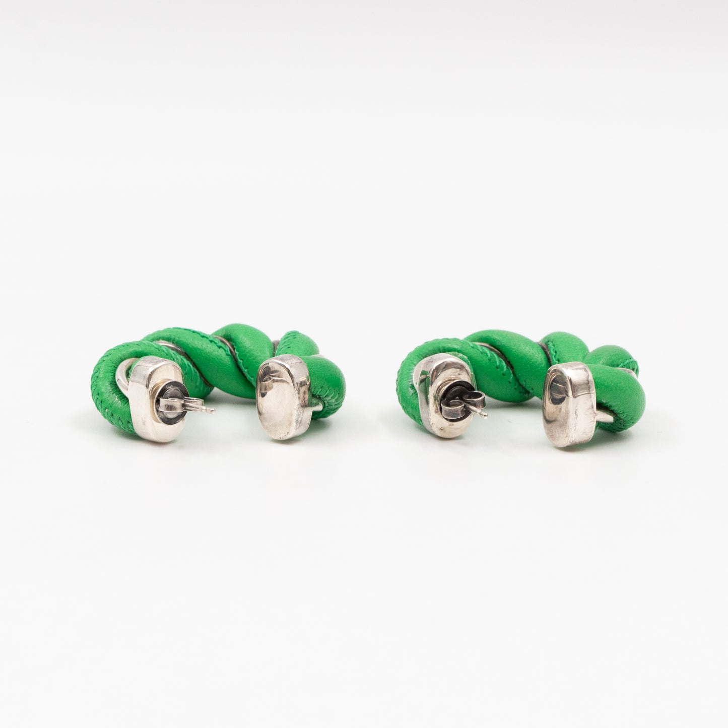 Twist Earrings Green Leather 925 Silver