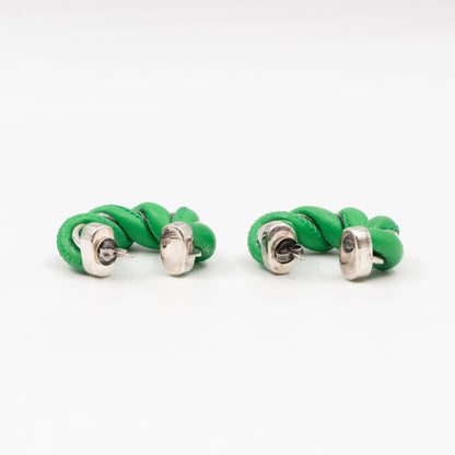 Twist Earrings Green Leather 925 Silver