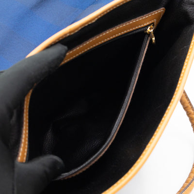 Vintage Crossbody Purse Bag Blue Coated Canvas