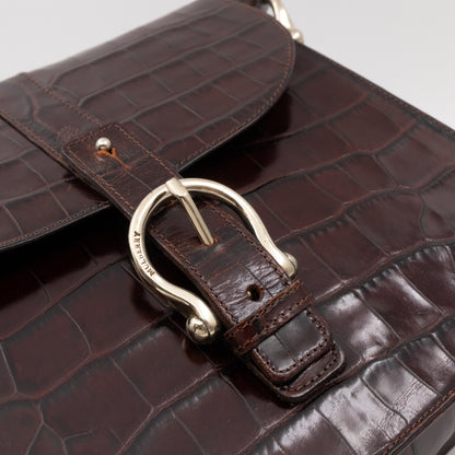 Crossbody Bag Croc Embossed Leather Burgundy & Silver