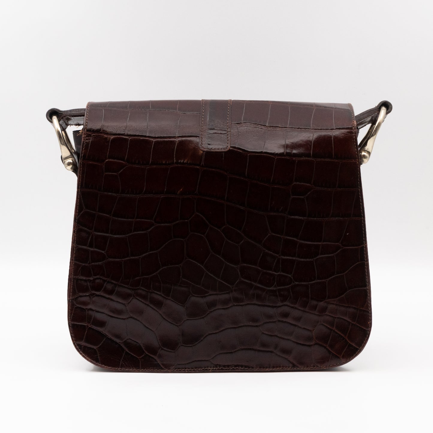 Crossbody Bag Croc Embossed Leather Burgundy & Silver