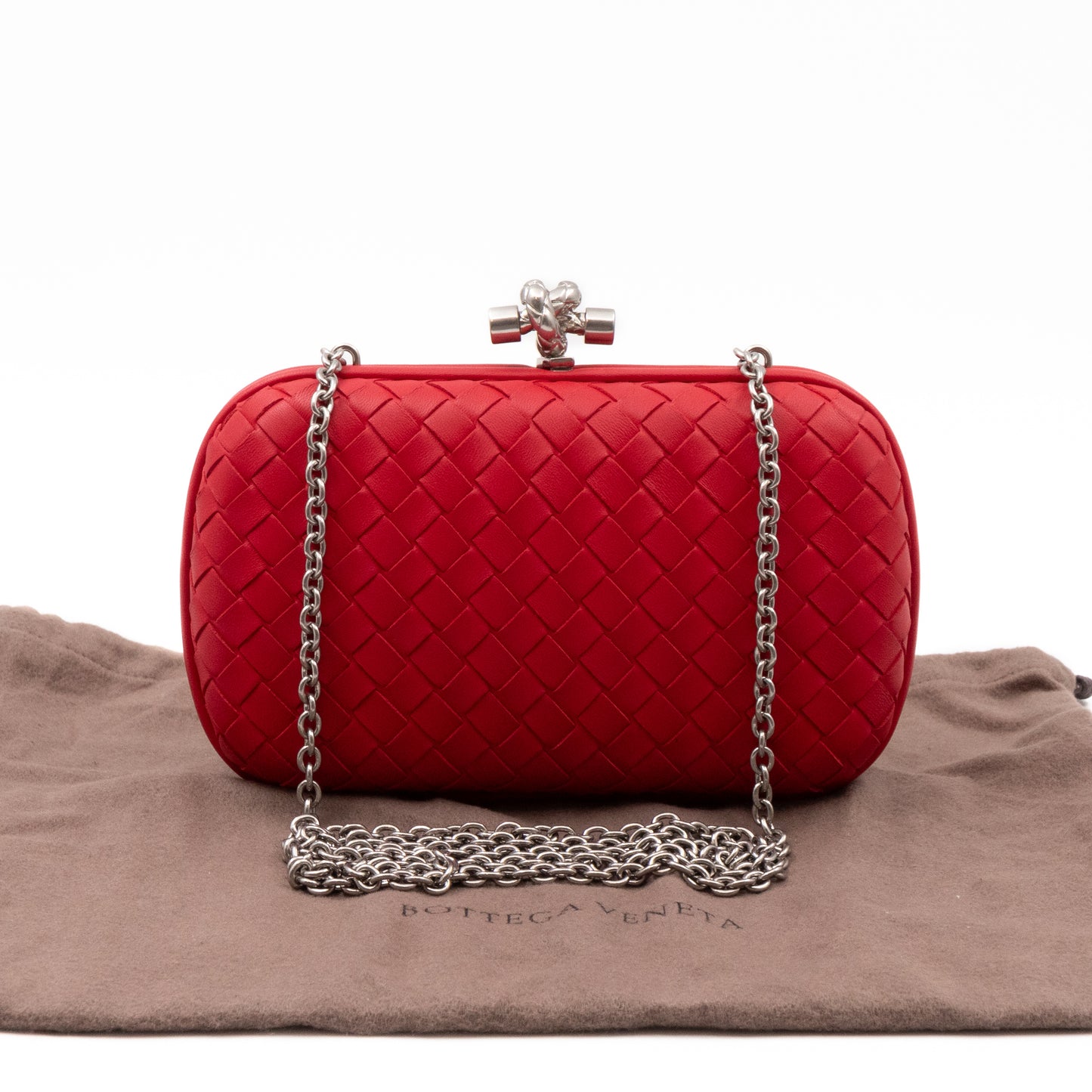 Knot Clutch with Chain Intrecciato Red Leather