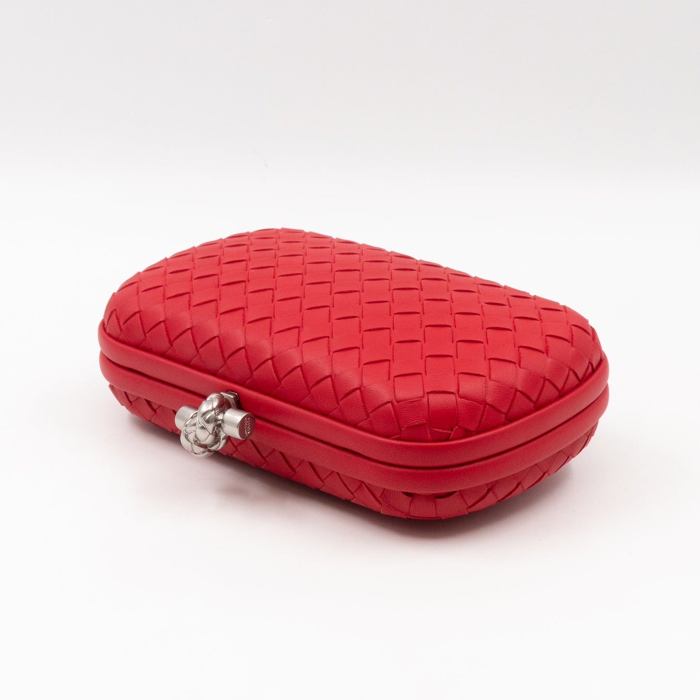 Knot Clutch with Chain Intrecciato Red Leather