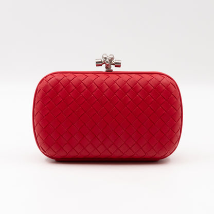 Knot Clutch with Chain Intrecciato Red Leather