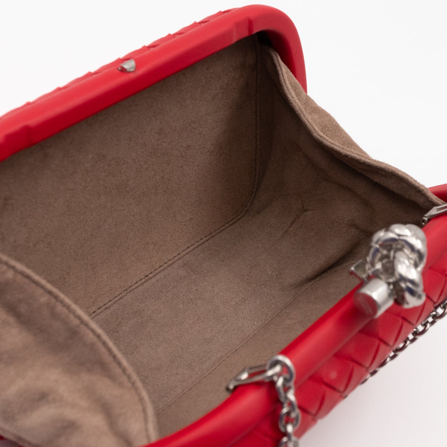 Knot Clutch with Chain Intrecciato Red Leather