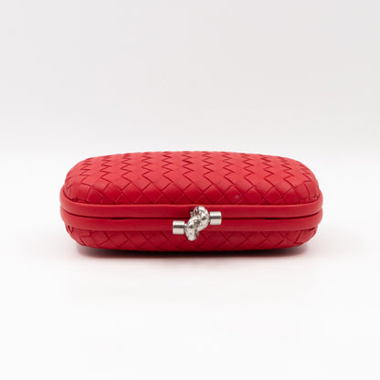 Knot Clutch with Chain Intrecciato Red Leather