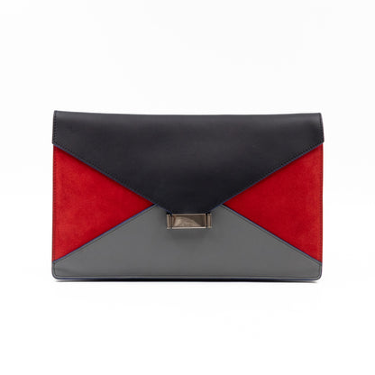 Tri-Color Diamond Clutch Leather & Suede