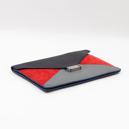 Tri-Color Diamond Clutch Leather & Suede