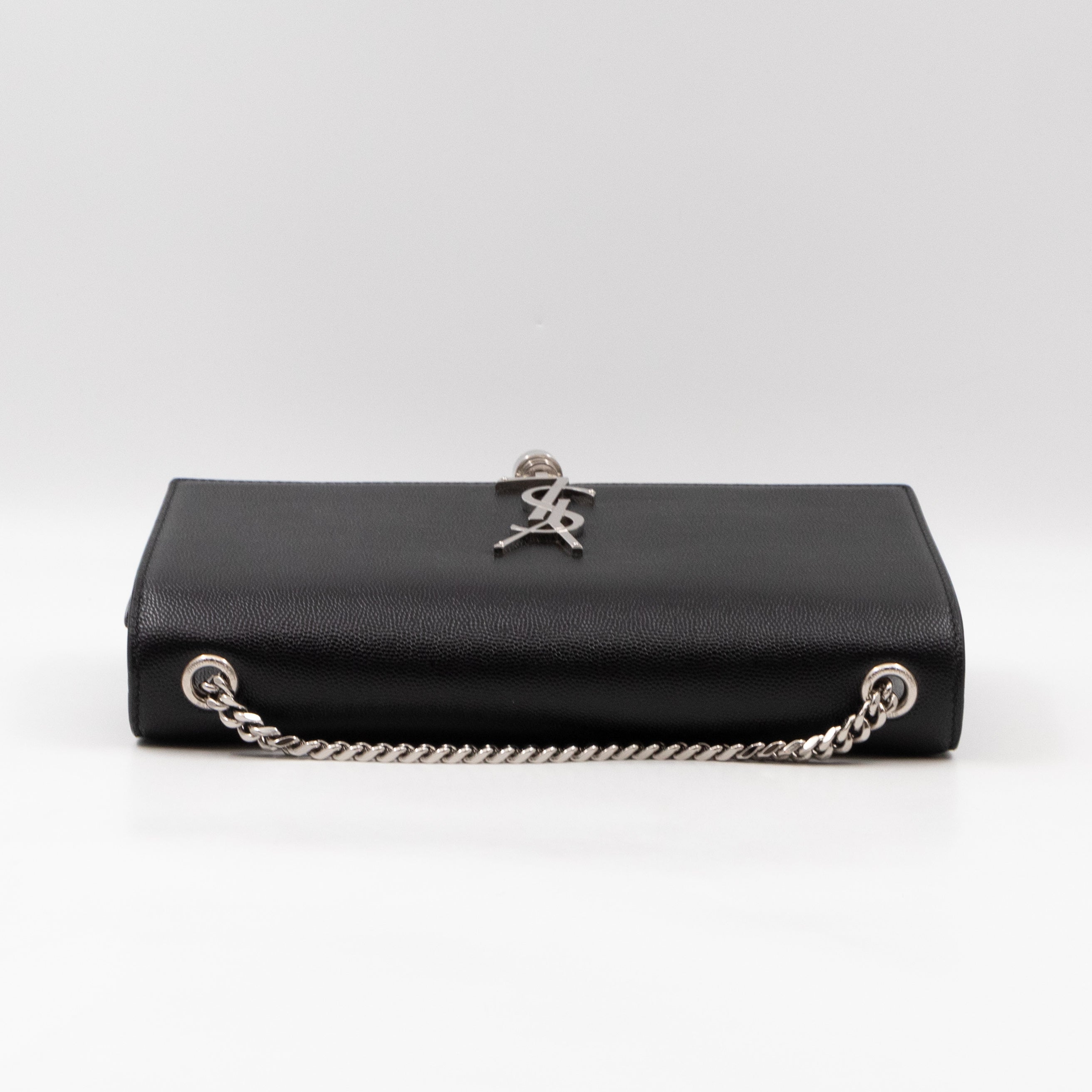 Kate Medium Tassel Black Grained Leather Silver
