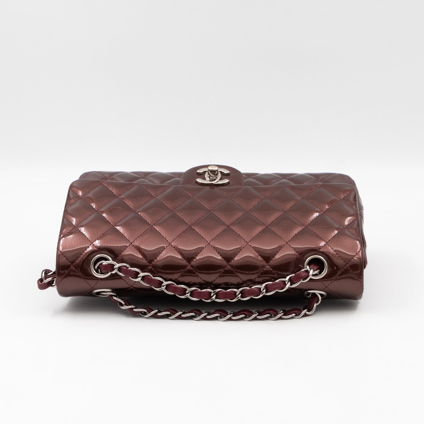 Classic Double Flap Medium Burgundy Metallic Striped Patent Leather