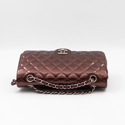 Classic Double Flap Medium Burgundy Metallic Striped Patent Leather