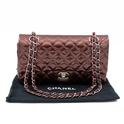 Classic Double Flap Medium Burgundy Metallic Striped Patent Leather