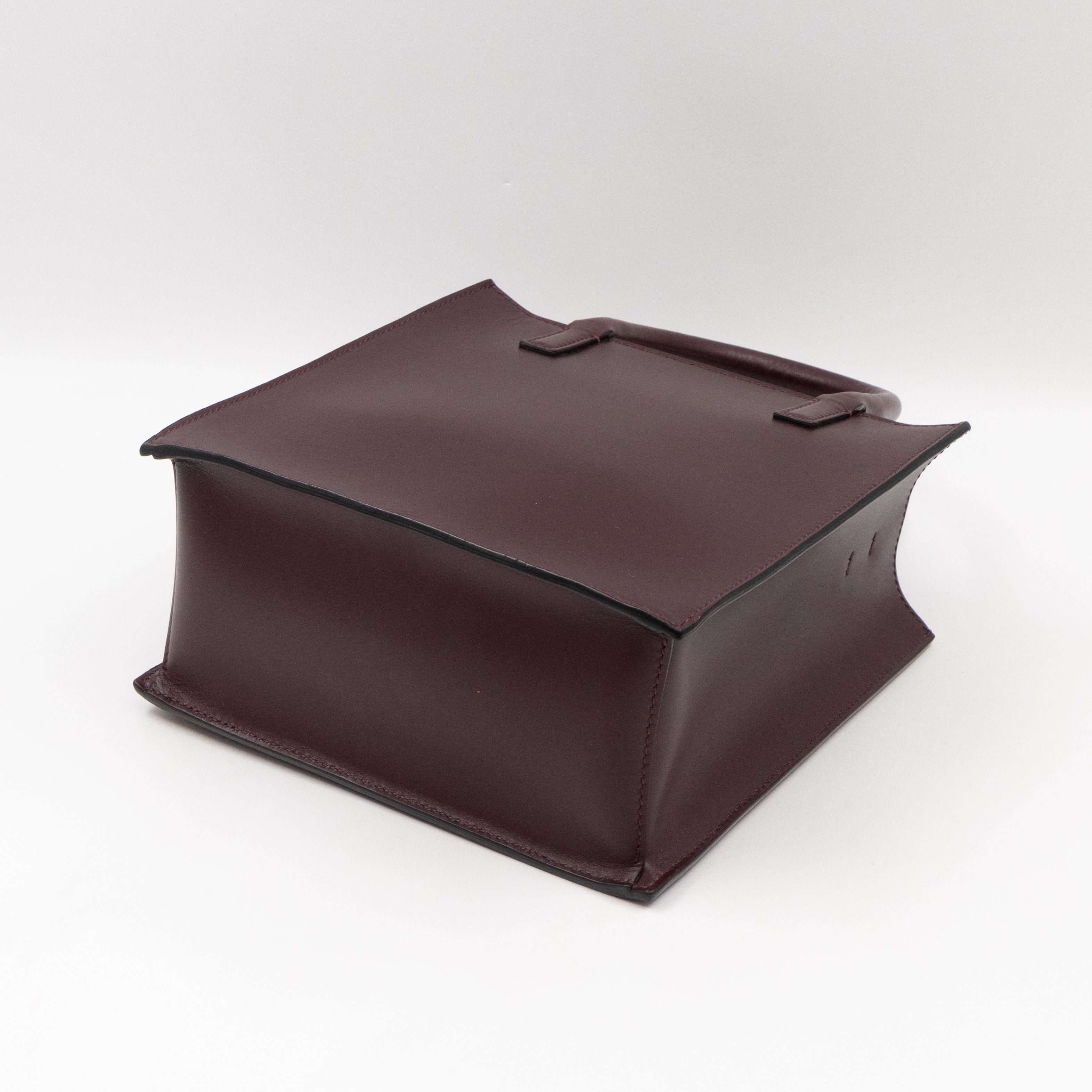 Small Top Handle V Logo Burgundy Leather
