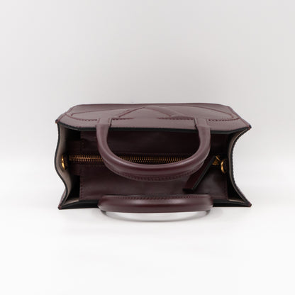 Small Top Handle V Logo Burgundy Leather