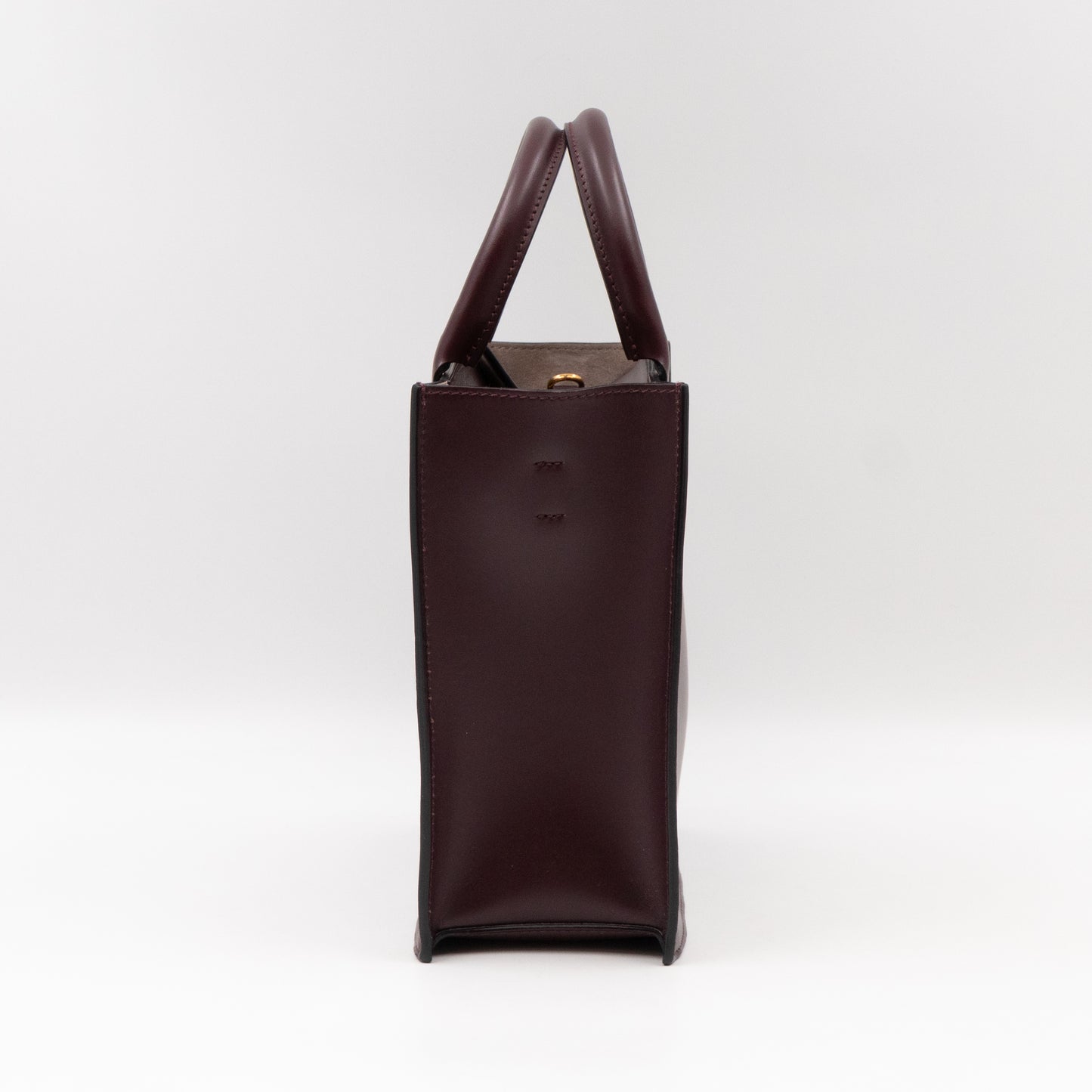 Small Top Handle V Logo Burgundy Leather