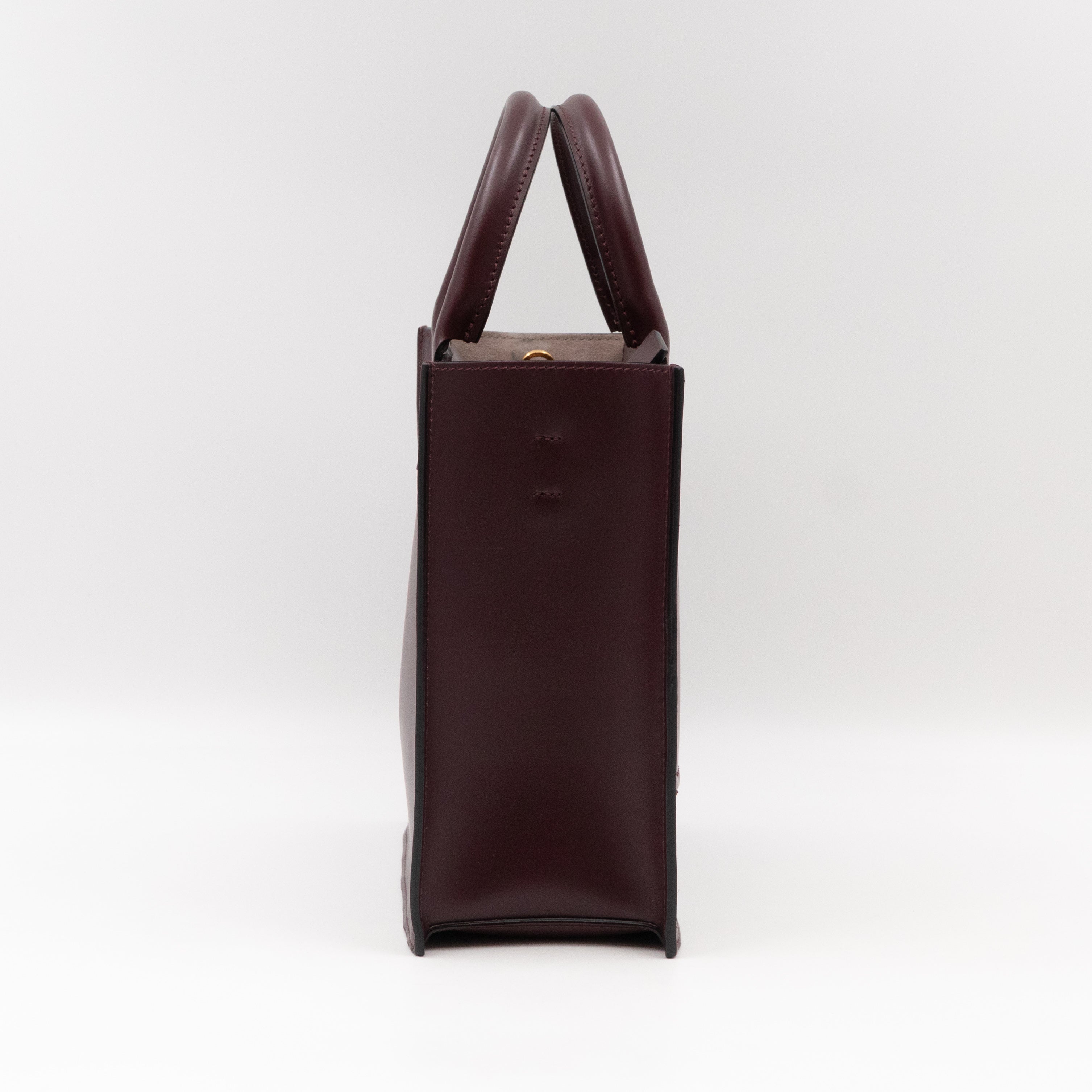 Small Top Handle V Logo Burgundy Leather