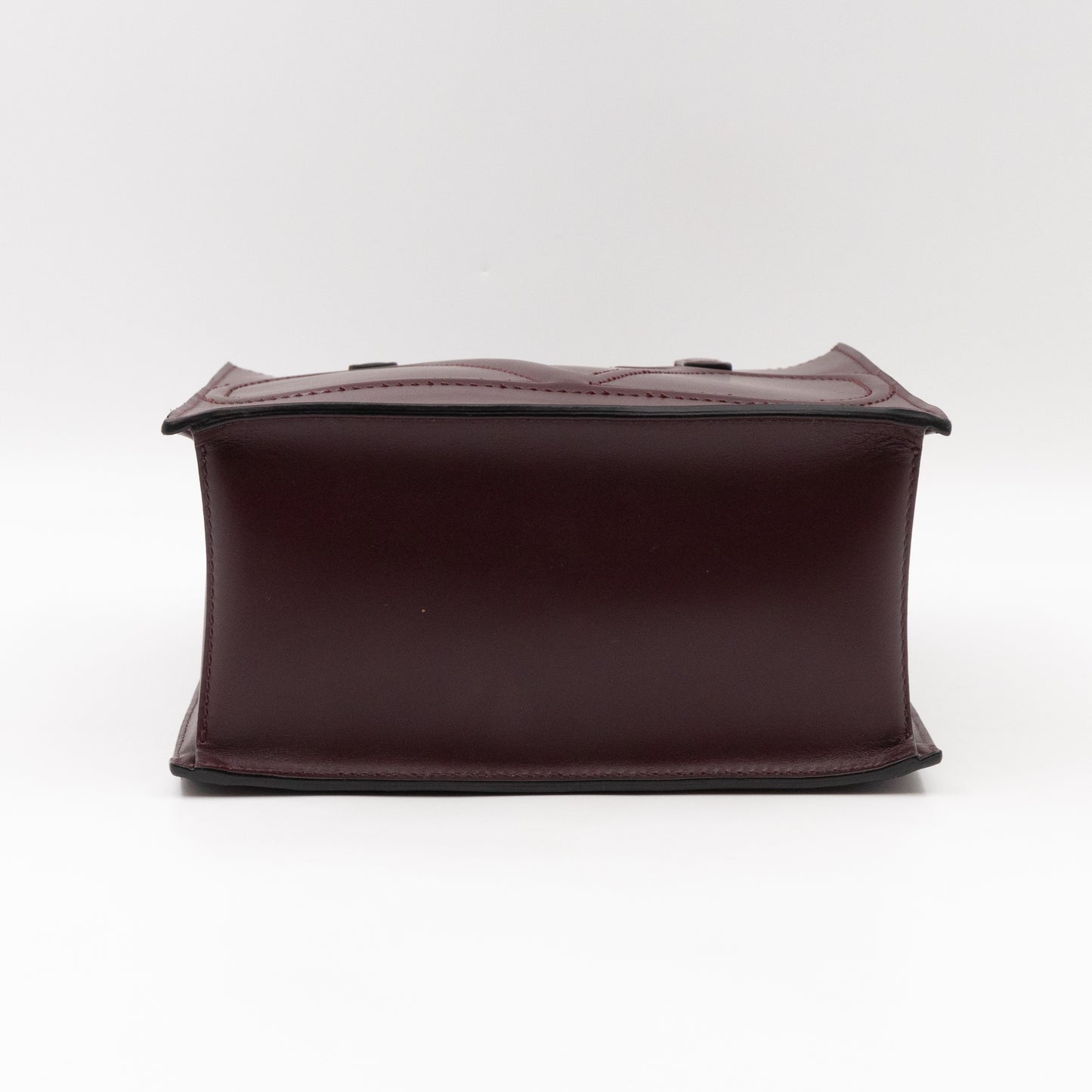 Small Top Handle V Logo Burgundy Leather