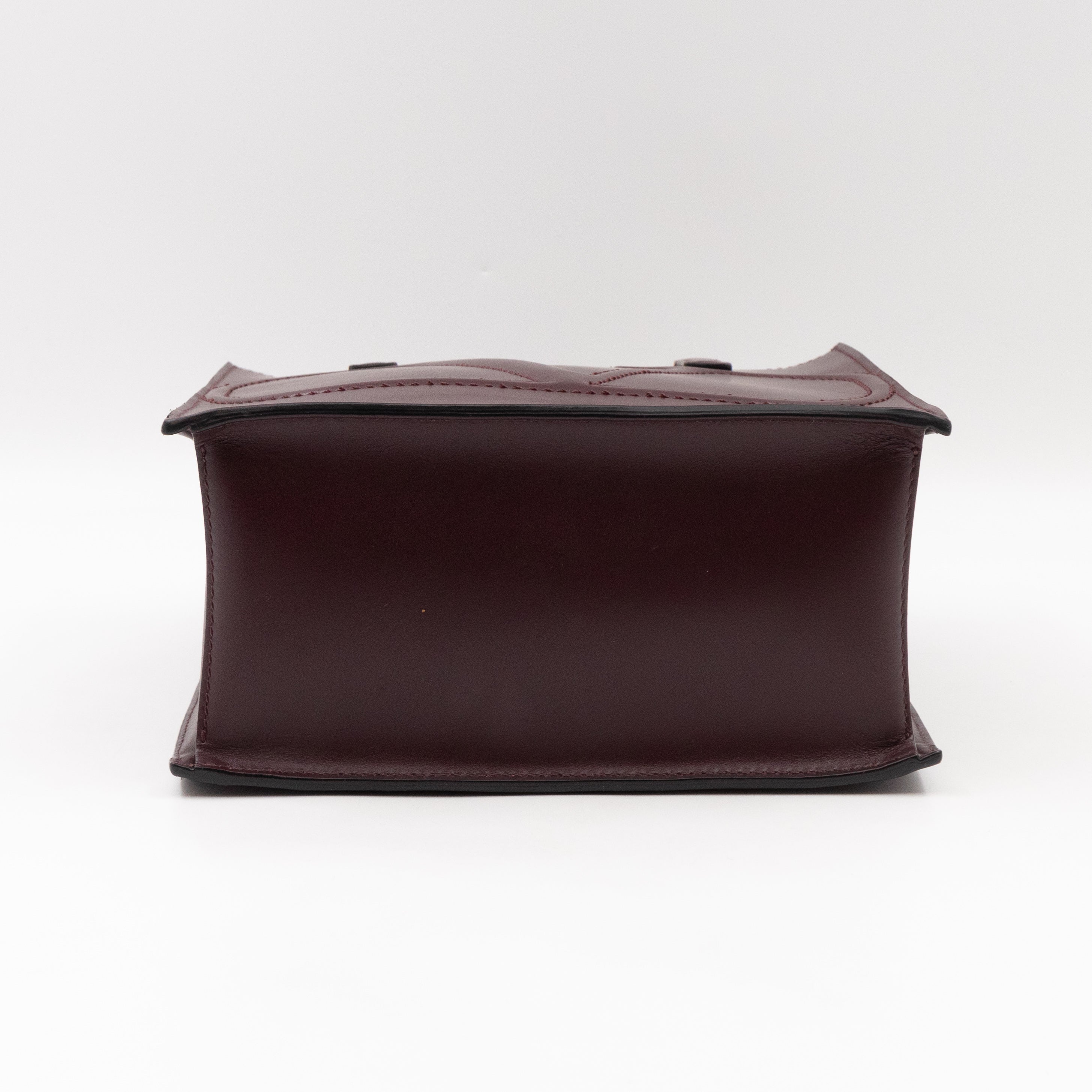 Small Top Handle V Logo Burgundy Leather