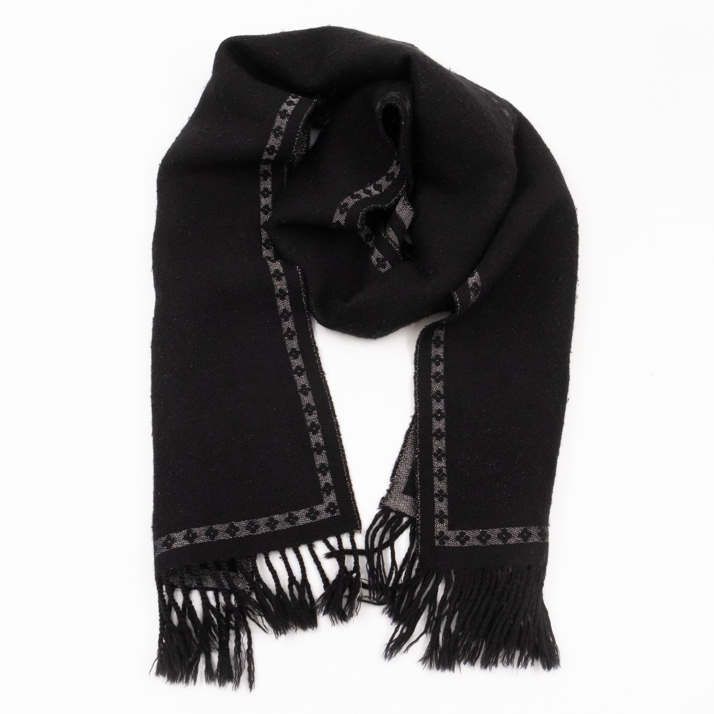 Monogram Black and Silver Fringe Scarf