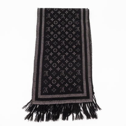 Monogram Black and Silver Fringe Scarf