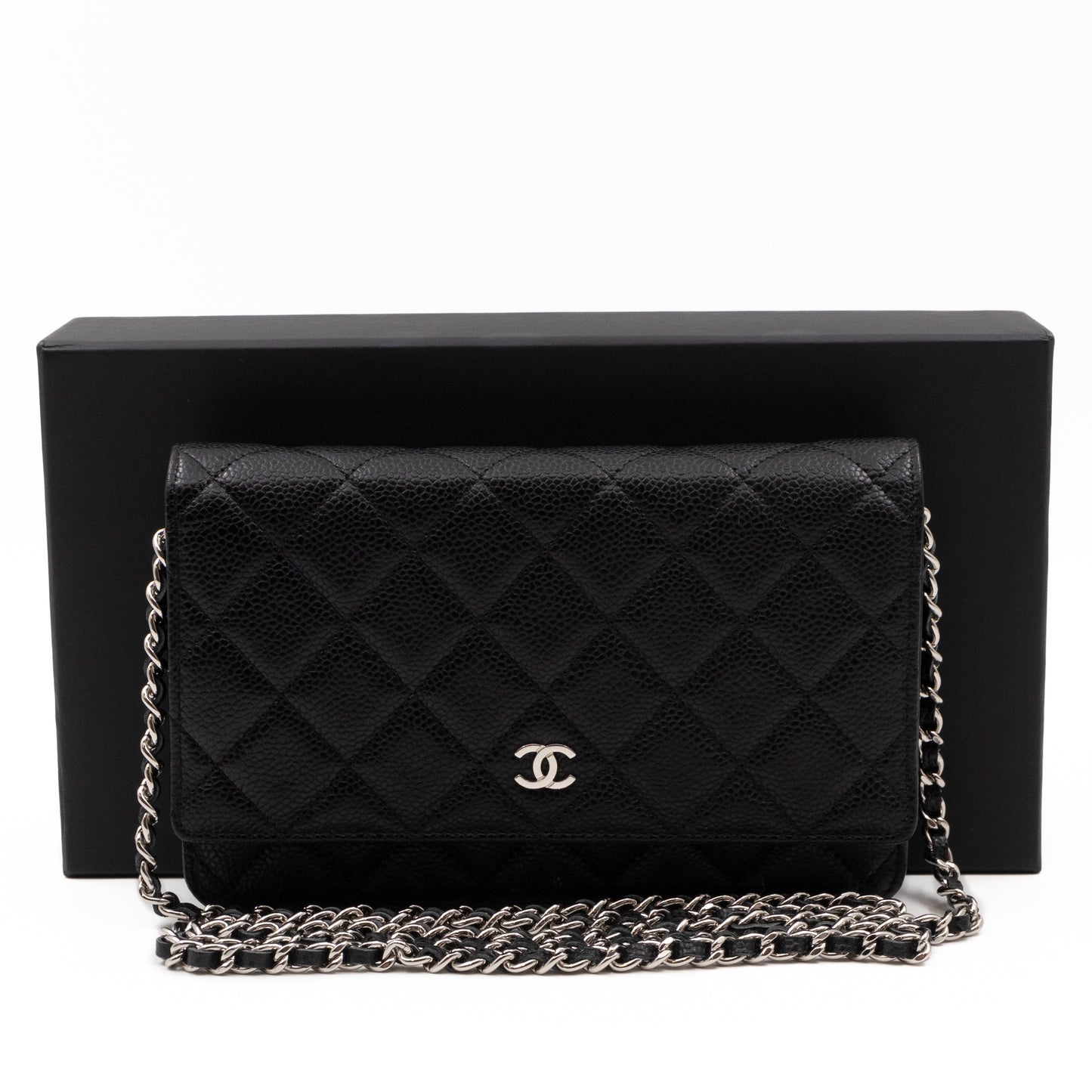 Classic Wallet On Chain Black Caviar Silver