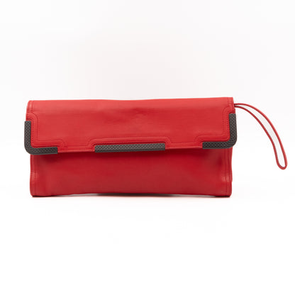 Metal Edge Clutch Red Leather