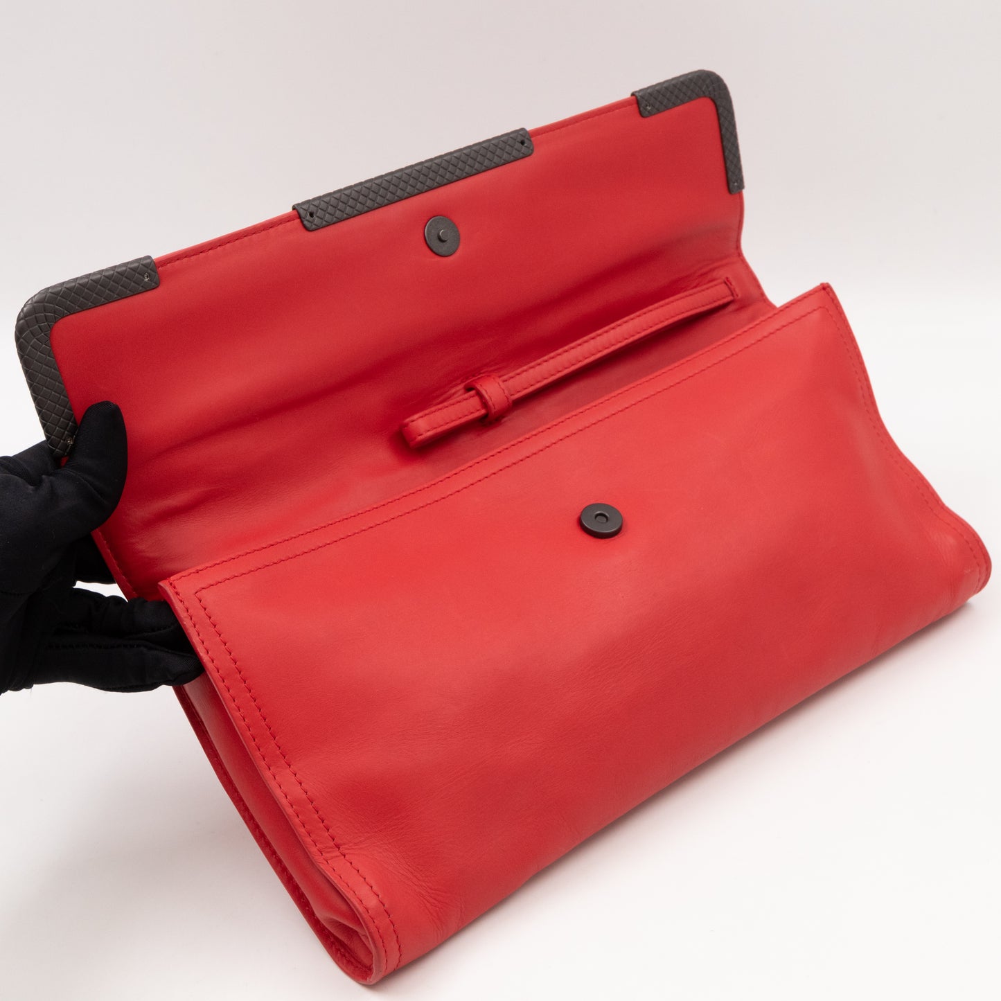 Metal Edge Clutch Red Leather