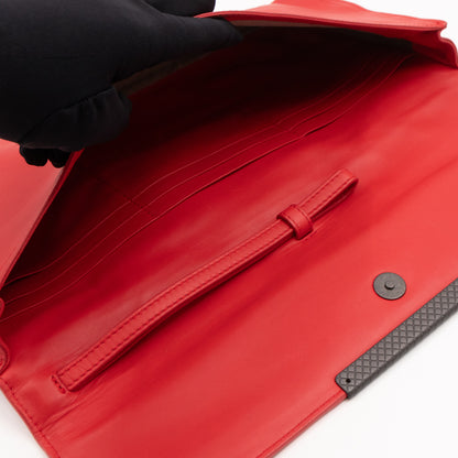 Metal Edge Clutch Red Leather