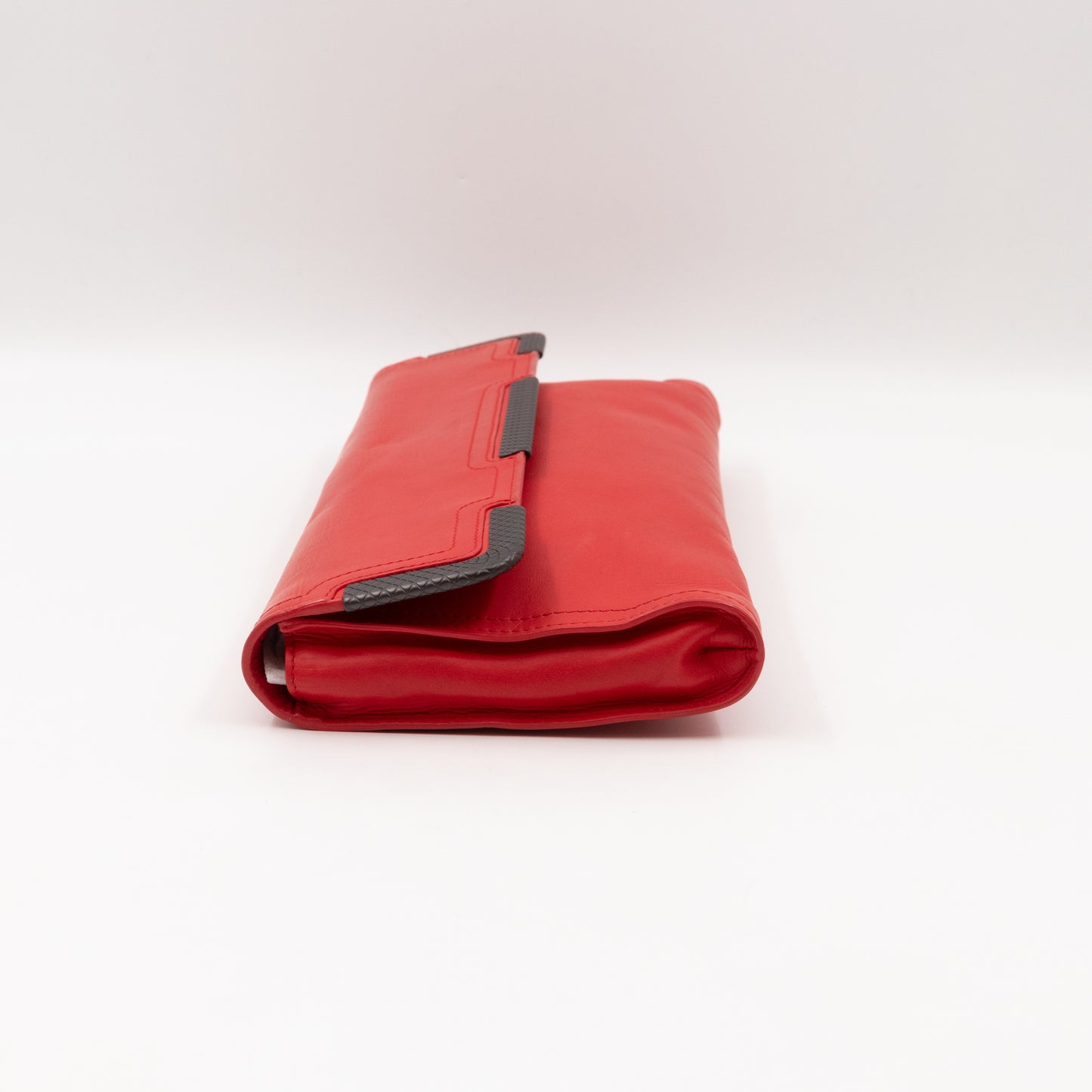 Metal Edge Clutch Red Leather