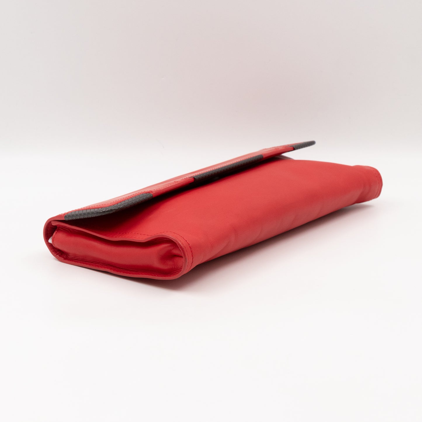 Metal Edge Clutch Red Leather