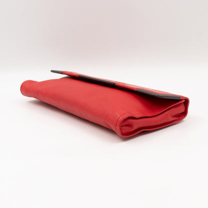 Metal Edge Clutch Red Leather